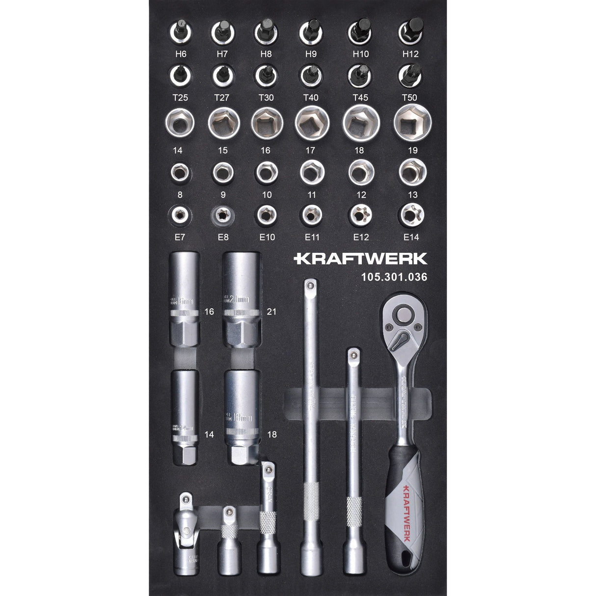 Kraftwerk BASIC LINE 3/8" Umschaltknarre Steckschlüsseleinsatz Set, EVA-Einlage, 20 x 40 cm, 40-tlg