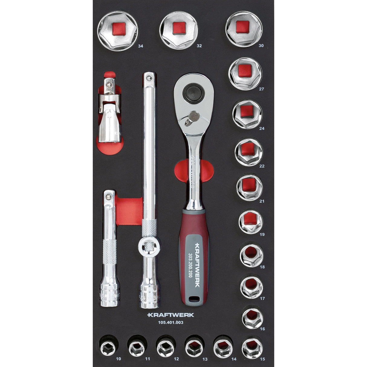 Kraftwerk PRO LINE 1/2" Umschaltknarre Steckschlüsseleinsatz Set, EVA-Einlage, 20 x 40 cm, 22-tlg