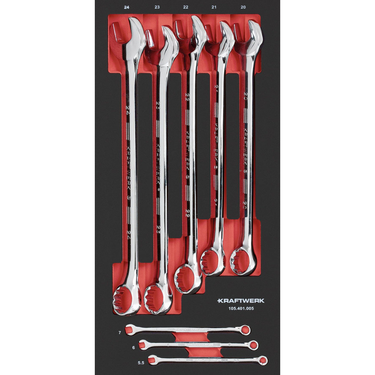 Kraftwerk PRO LINE Ring-Maulschlüssel Set, EVA-Einlage, 20 x 40 cm, 8-tlg