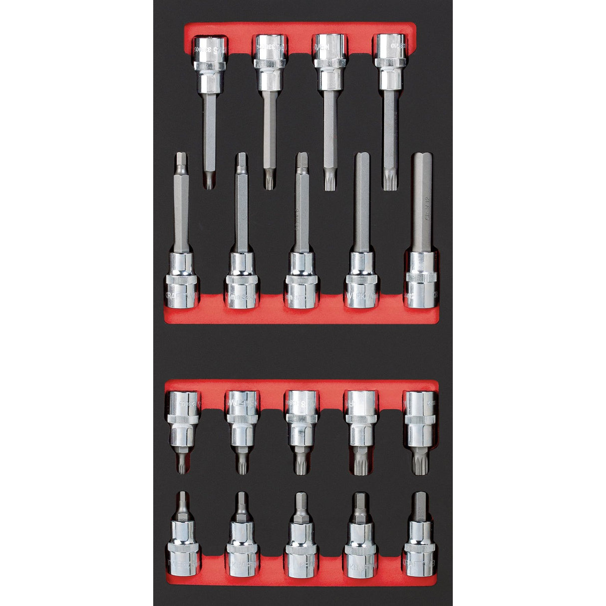 Kraftwerk PRO LINE 1/2" Schraubendreher-Steckschlüsseleinsatz Set, Innen Sechskant & Vielzahn XZN, EVA-Einlage, 20 x 40 cm, 19-tlg