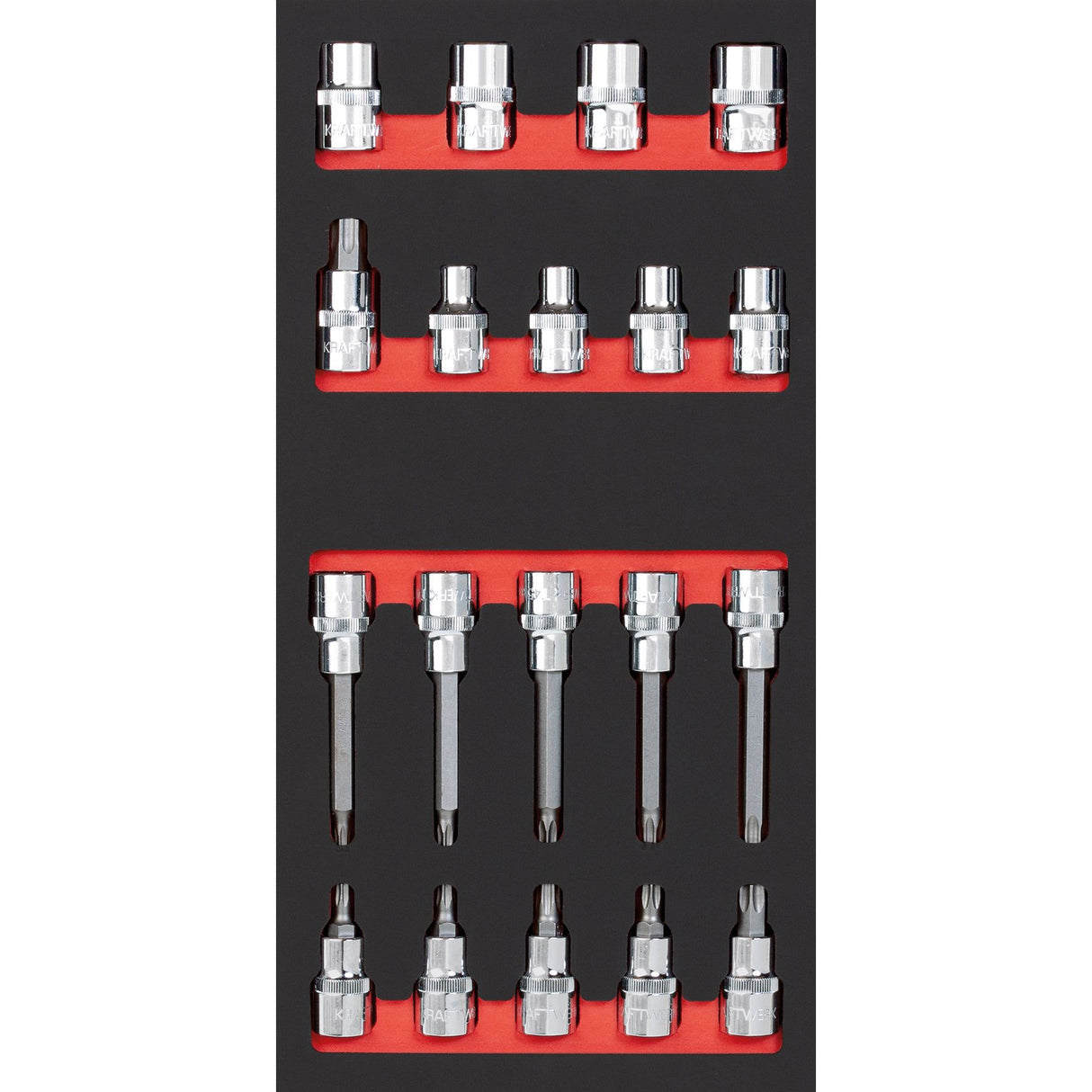 Kraftwerk PRO LINE 1/2" Schraubendreher-Steckschlüsseleinsatz Set, TX, TORX, EVA-Einlage, 20 x 40 cm, 19-tlg