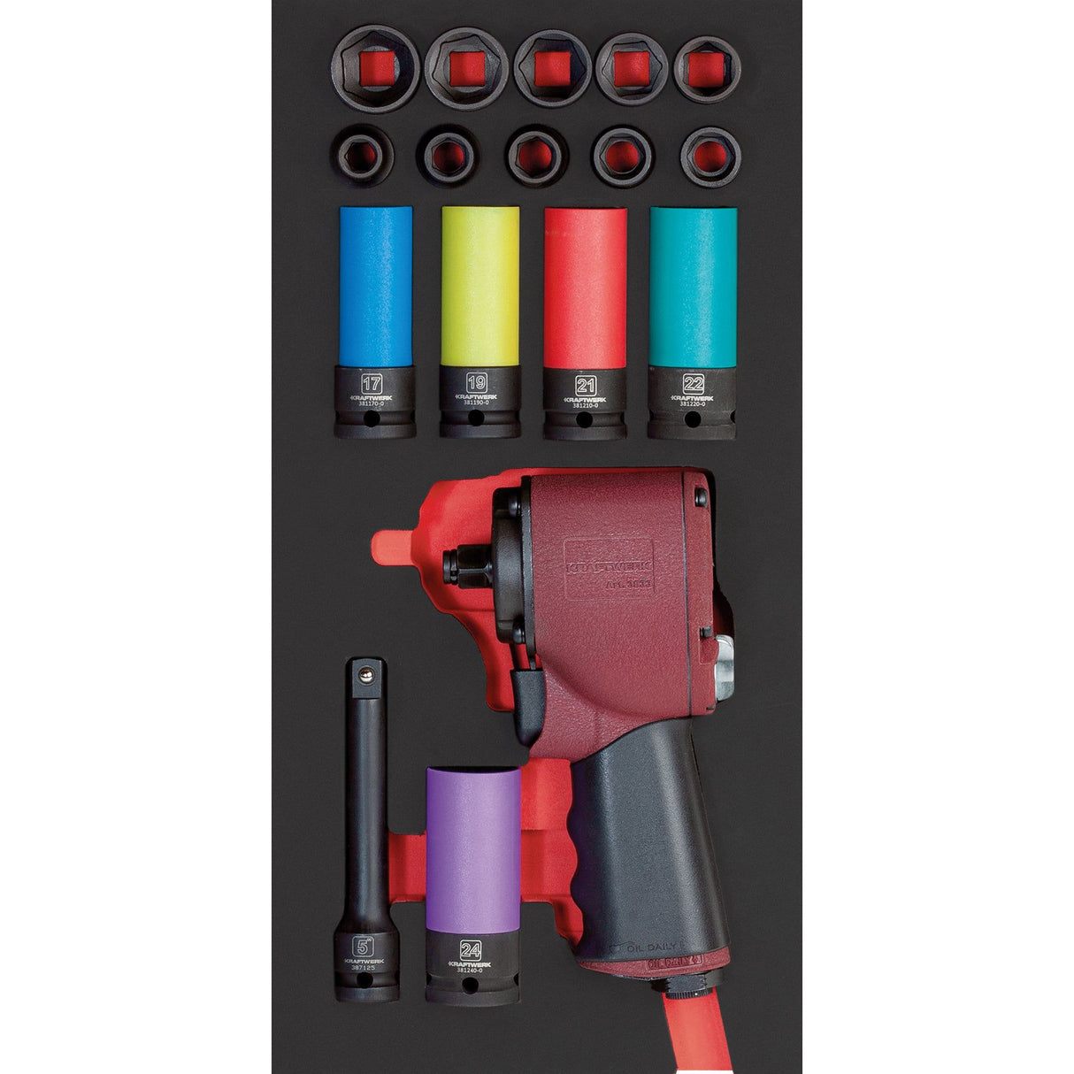 Kraftwerk Alu PRO LINE 1/2" Druckluft Schlagschrauber Set, EVA-Einlage, 20 x 40 cm, 17-tlg