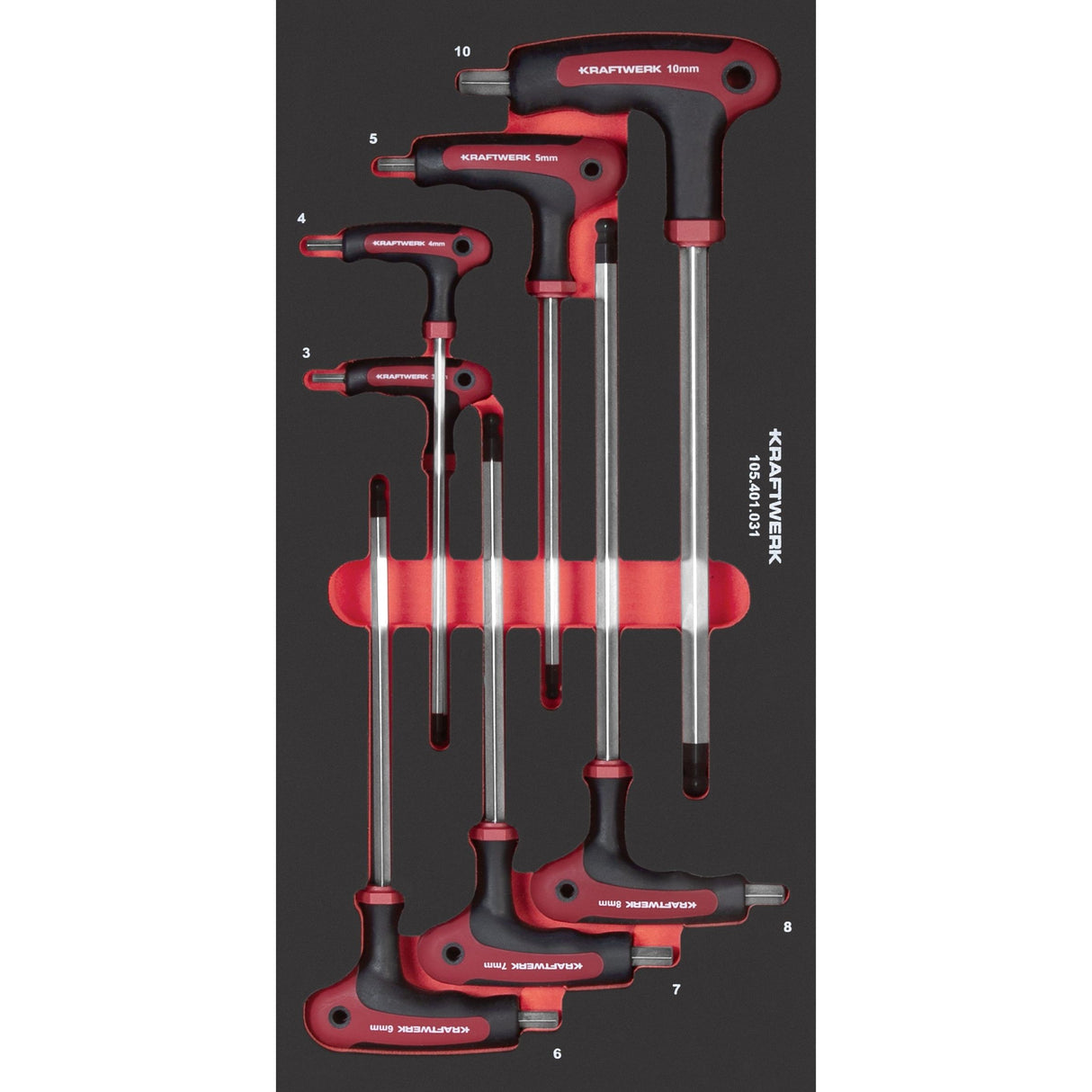 Kraftwerk PRO LINE Winkelschraubendreher mit T-Griff, Innen Sechskant, EVA-Einlage, 20 x 40 cm, 7-tlg