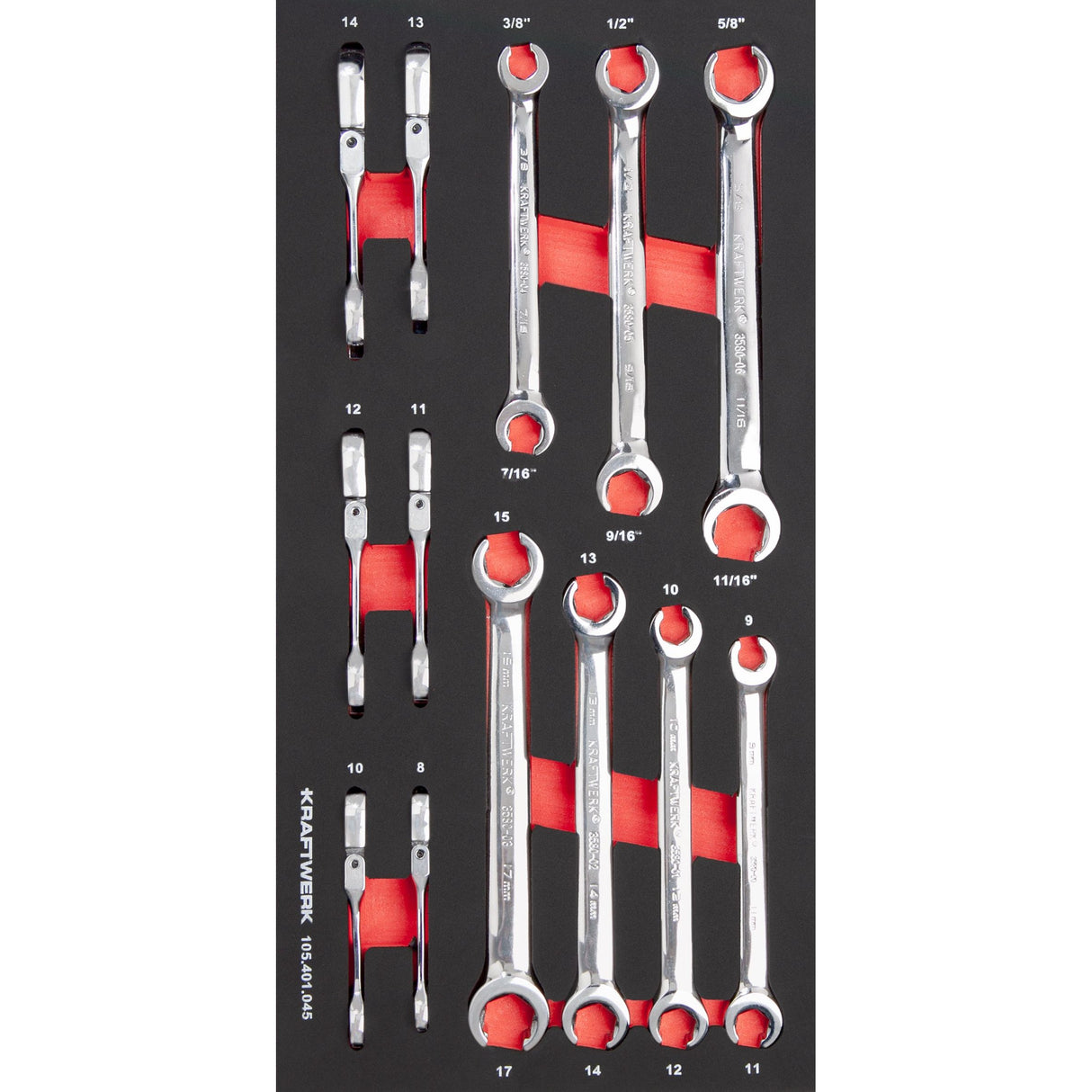 Kraftwerk PRO LINE Doppelringschlüssel Set offen, EVA-Einlage, 20 x 40 cm,13-tlg