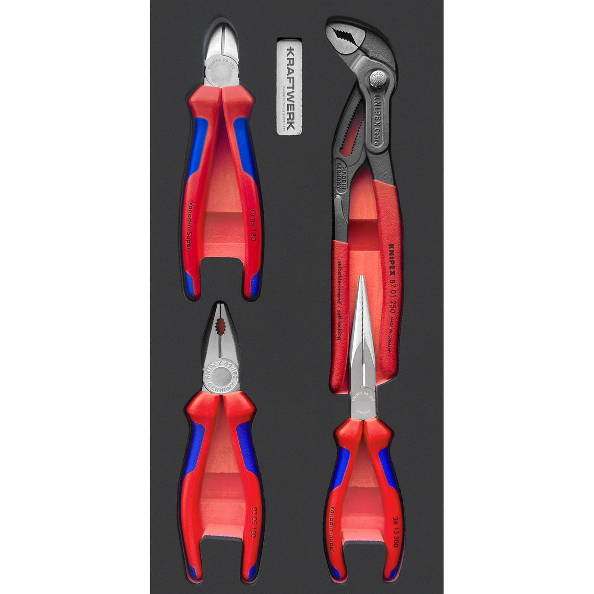 Kraftwerk PRO LINE KNIPEX Zangen Set, EVA-Einlage, 20 x 40 cm, 4-tlg