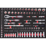 Kraftwerk PRO LINE 1/4" + 3/8" + 1/2" Umschaltknarren Steckschlüsselsatz, EVA-Einlage, 60 x 40 cm, 125-tlg