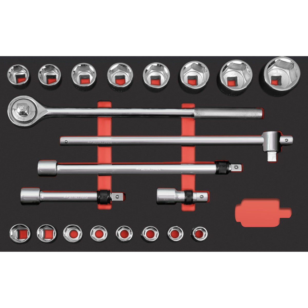 KRAFTWERK 50 mm 40 cm PRO LINE EVA Steckschlüssel-Einlage 3/4", 21-tlg. – 19–50 60x40 - KW-105.502.030