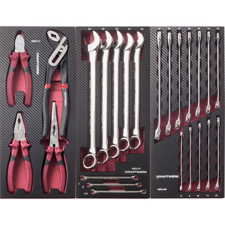 Kraftwerk PRO LINE Werkzeug-Satz, EVA, Ring-Maulschlüssel und Zangen, 24-tlg