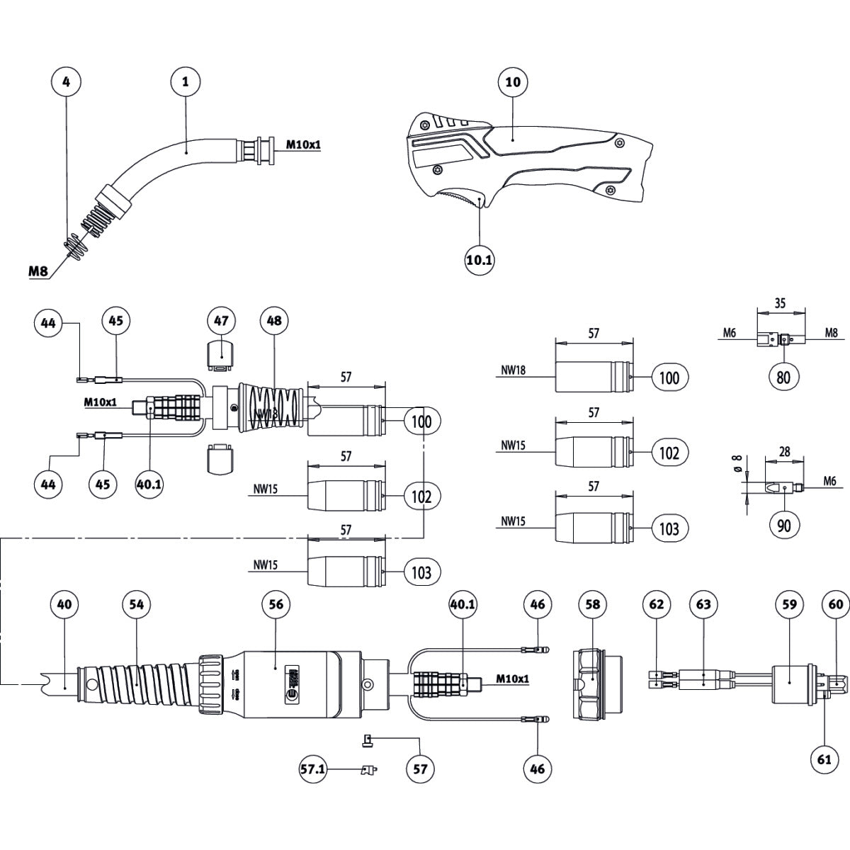 REHM MIG/MAG Schweißbrenner, gaskühlt  EVO MB 25 3m Alu SM-1050256