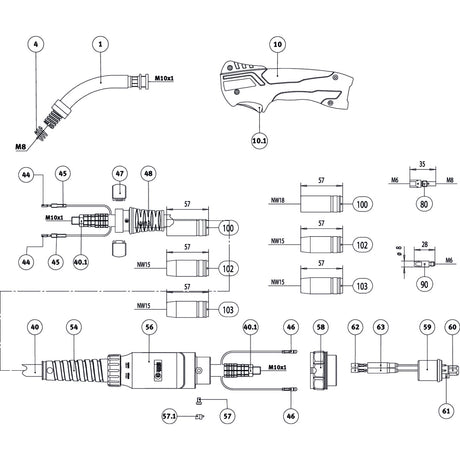 REHM MIG/MAG Schweißbrenner, gaskühlt  EVO MB 25 3m Alu SM-1050256