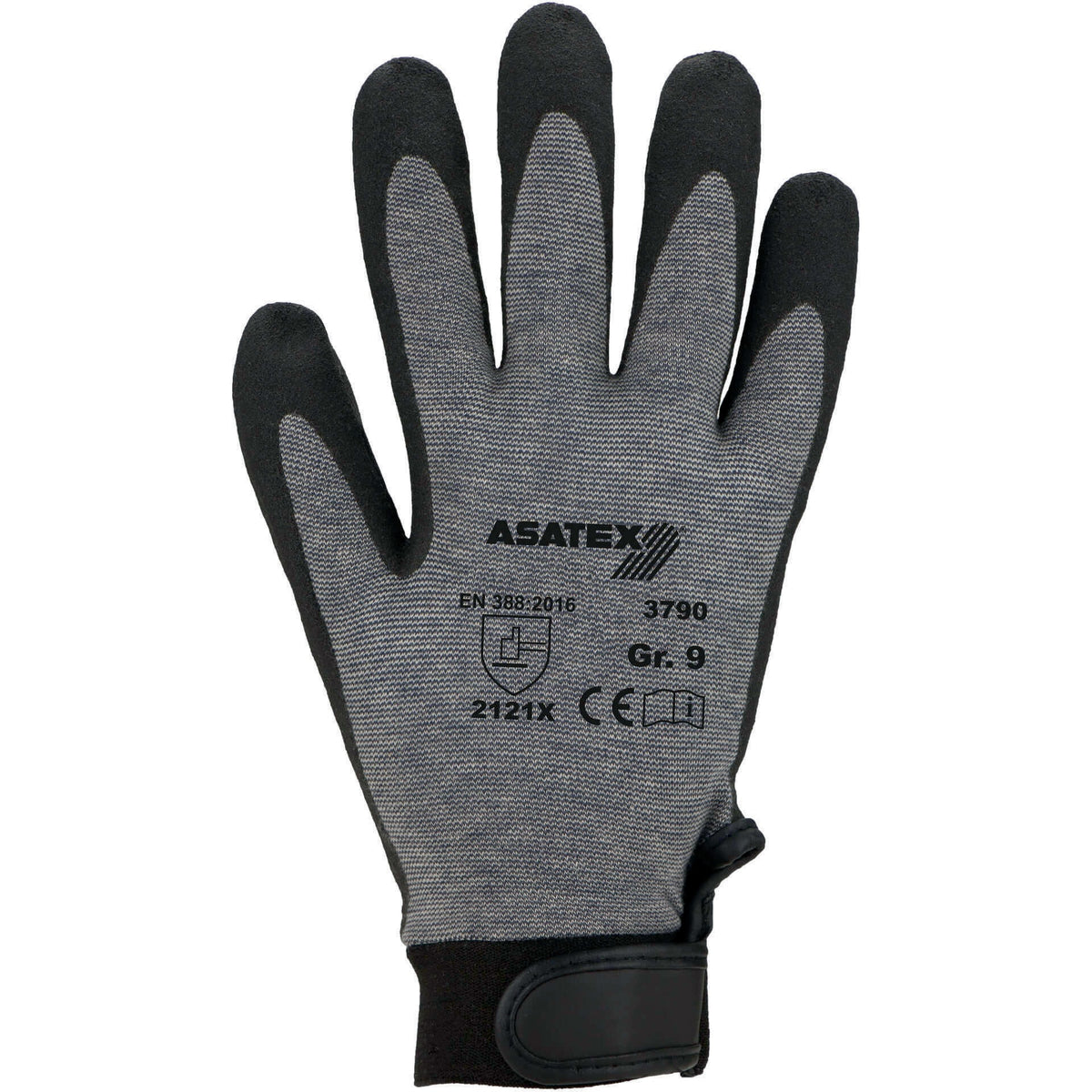 ASATEX Handschuhe Gr.8 grau EN 388 PSA II – PVC-geschäumte HPT-Beschichtung, Klettverschluss, Anti-Vibration
