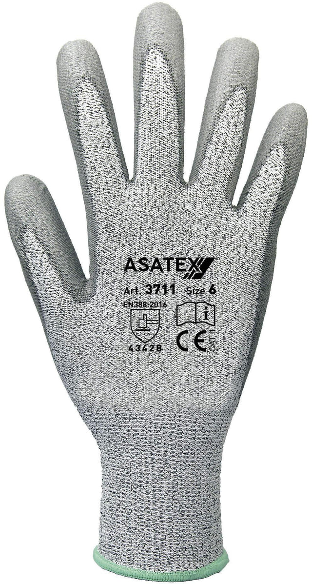 ASATEX Schnittschutzhandschuhe Gr.8 grau EN 388 PSA II – 10 Paar, PU-beschichtet, Level B