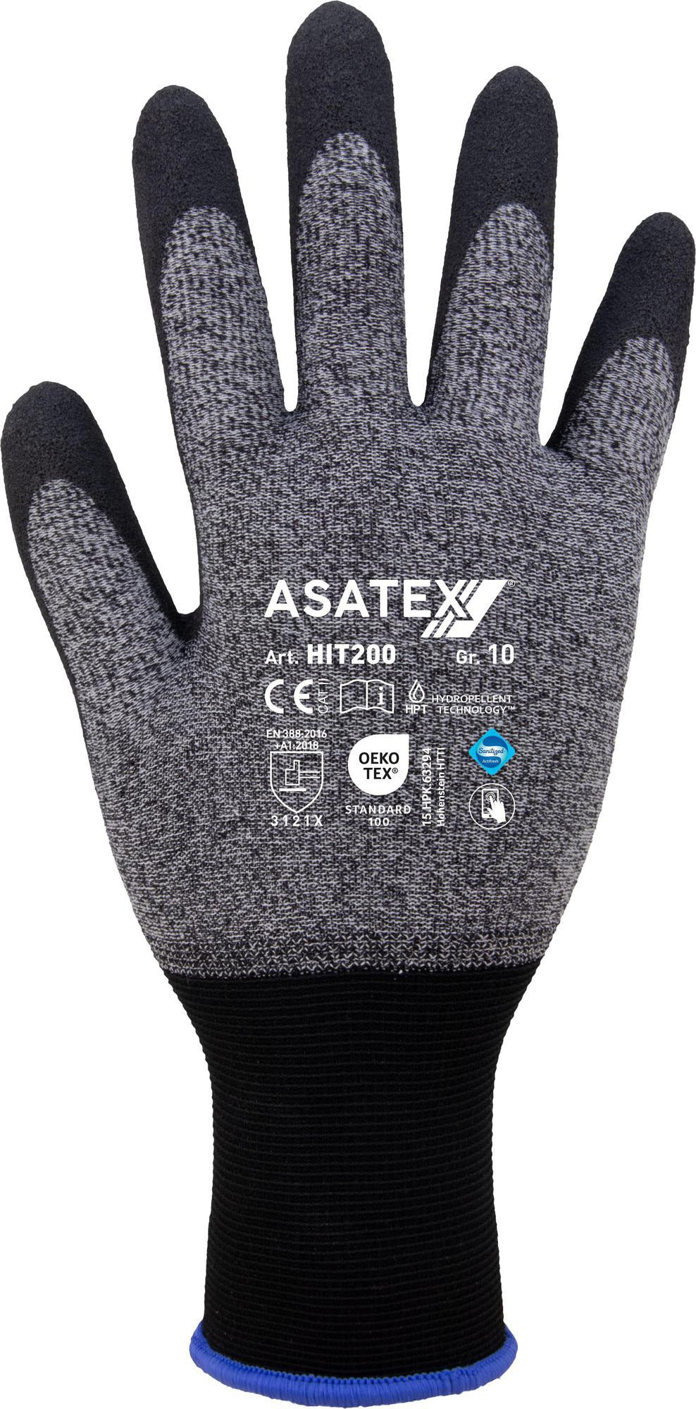 ASATEX Feinstrickhandschuh HIT-200 Gr. 10 grau/schwarz – Nitril-Mikroschaum, EN 388