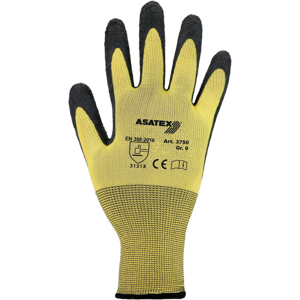 ASATEX Handschuhe Gr.7 gelb/schwarz EN 388 PSA II Nylon Naturlatex schrumpfgeraut