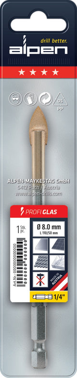 Glasbohrer Ø10 mm kugelgestrahlt von ALPEN – Hartmetall für Glas, Fliesen & Porzellan