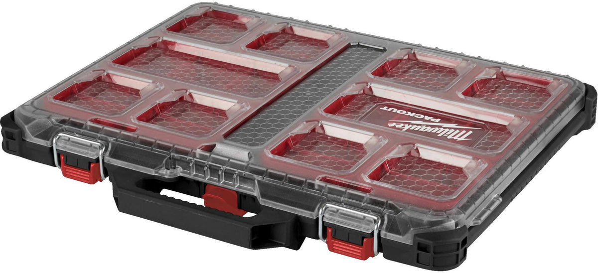 MILWAUKEE PACKOUT Slim Organizer mit 10 Einsätzen – Modularer Sortierkoffer