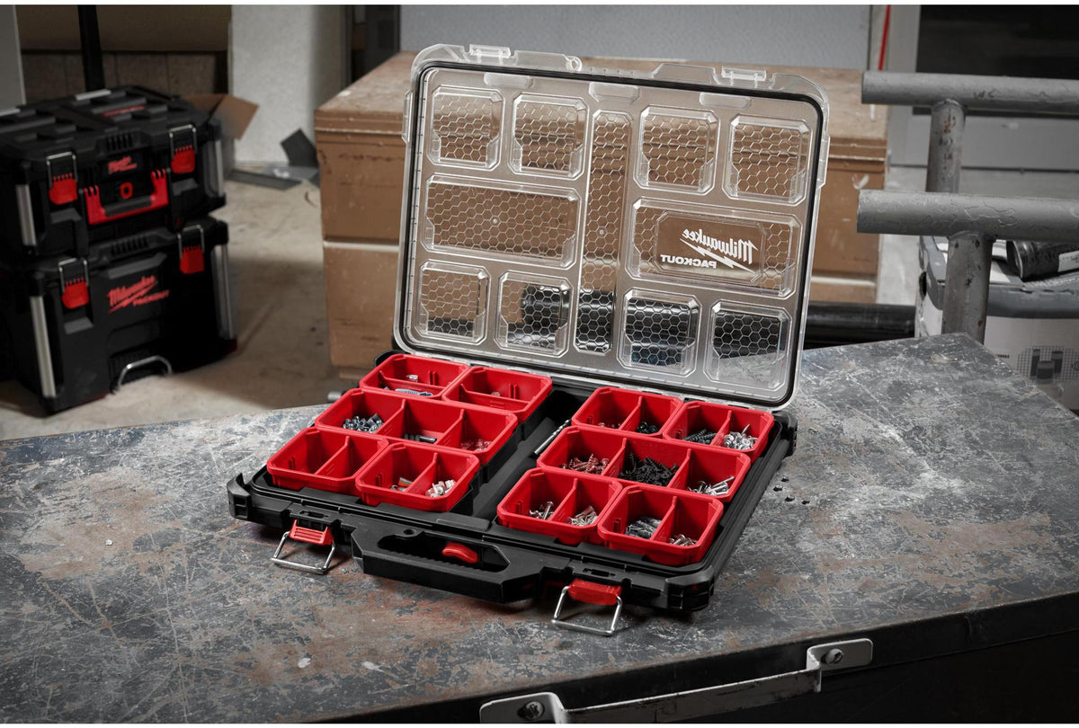 MILWAUKEE PACKOUT Slim Organizer mit 10 Einsätzen – Modularer Sortierkoffer