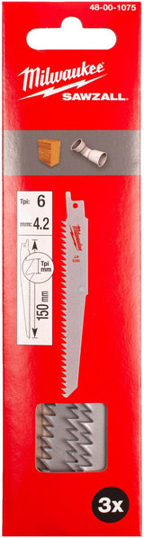 MILWAUKEE Säbelsägeblatt 150 mm 4,2 mm Zahnung 3 Stück für Holz und Kunststoff