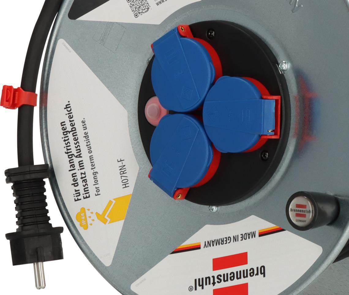Brennenstuhl Kabeltrommel Garant S 40m H07RN-F 3x1,5 mm² Stahlblech IP44 mit 3 Schutzkontaktsteckdosen