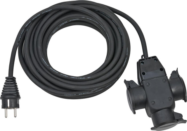 Brennenstuhl Schutzkontaktverlängerung 10 m H07RN-F, 3x1,5 mm², IP44, Vollgummi, 3-Wege-Kupplung