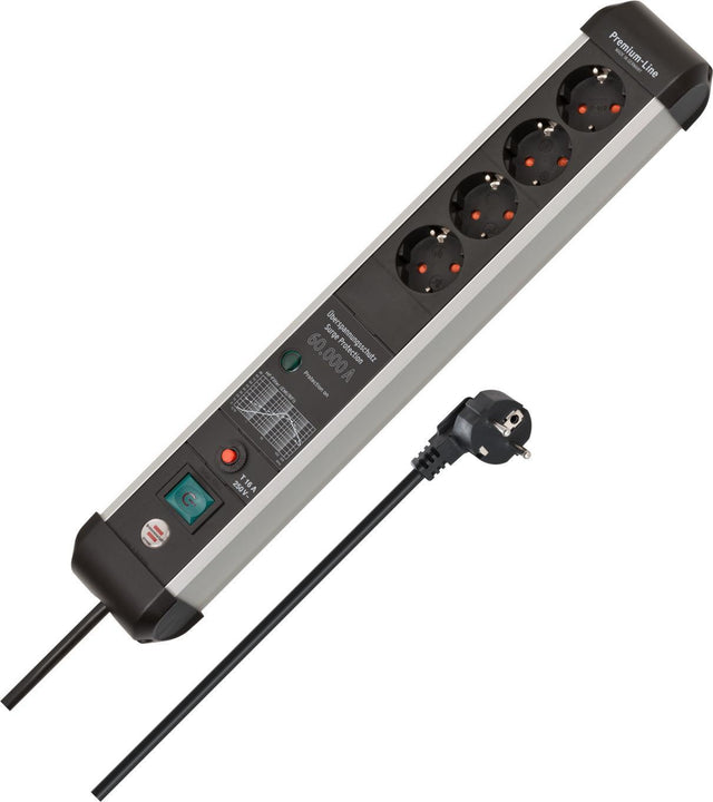 Brennenstuhl Steckdosenleiste Premium-Protect-Line 16 A 230 V mit 4 Steckdosen, Überspannungsschutz und Sicherungsautomat