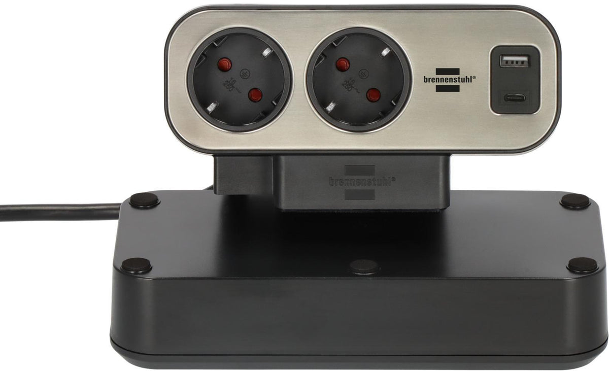 BRENNENSTUHL Tischsteckdosenleiste estilo Dublex 16 A 12 V silber – 9 Steckdosen, USB C 30 W, USB A 18 W