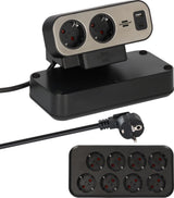 BRENNENSTUHL Tischsteckdosenleiste estilo Dublex 16 A 12 V silber – 9 Steckdosen, USB C 30 W, USB A 18 W