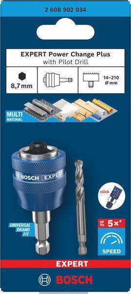 BOSCH Adapter EXPERT Power-Change Plus Hex 8,7 mm (3/8) ohne Bohrer – Schnellwechsel für Lochsägen