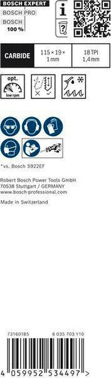 Bosch Expert Thin Tough Metal Säbelsägeblatt S522EHM 115 mm TPI 18 für Edelstahl