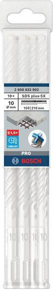 Bosch Hammerbohrer PRO SDS plus-5X, Ø 10,0 mm, Arbeitslänge 100 mm, SDS plus, Vierschneider für Stahlbeton