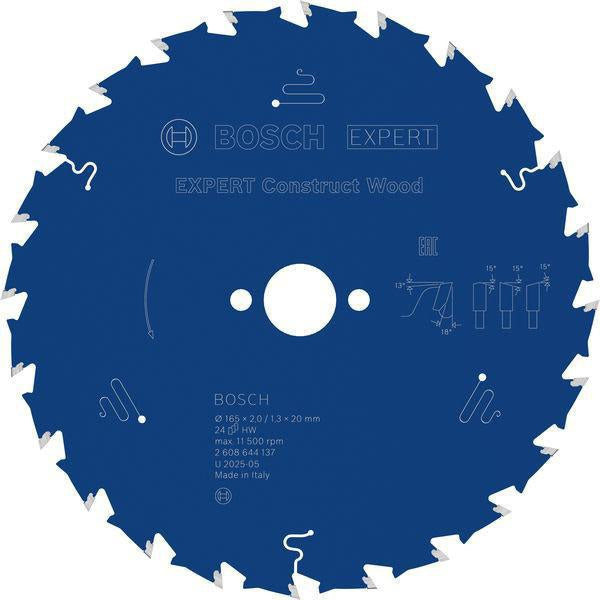 BOSCH Kreissägeblatt Expert for Construct Wood 165 mm, 24 Zähne, WZ, Bohrung 20 mm – für Holz mit Fremdkörpern