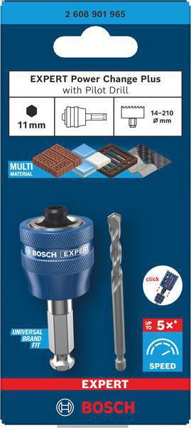Bosch EXPERT Power Change Plus Adapter Hex 11 mit HSS-G-Bohrer für Lochsägen