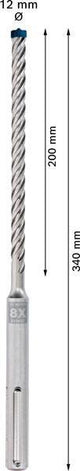 Bosch Hammerbohrer Expert SDS max-8X Ø12 mm, Arbeitslänge 200 mm, Gesamtlänge 340 mm