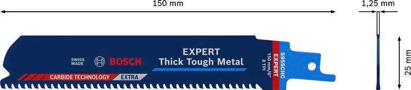 Bosch Säbelsägeblatt Expert Thick Tough Metal S955CHC, 150 mm, TPI 8, für dickes zähes Metall