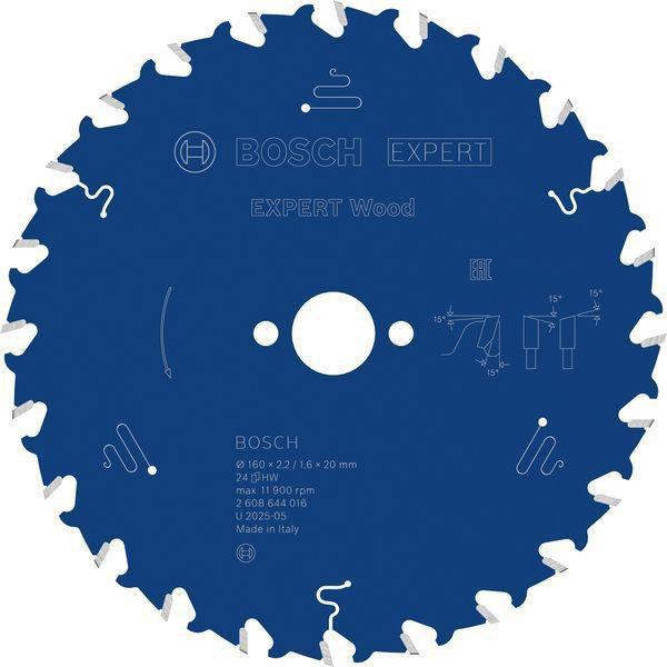 Bosch Kreissägeblatt Expert Wood AD 160 mm Z.24 WZ – Hartmetall-Sägeblatt für Akkusägen