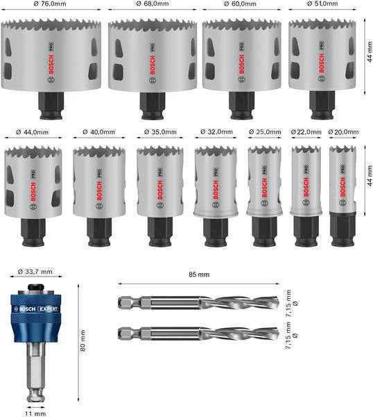 BOSCH Lochsägen-Set PRO Multi Material PC Plus 14-teilig 20-76 mm HSS mit 8% Kobalt