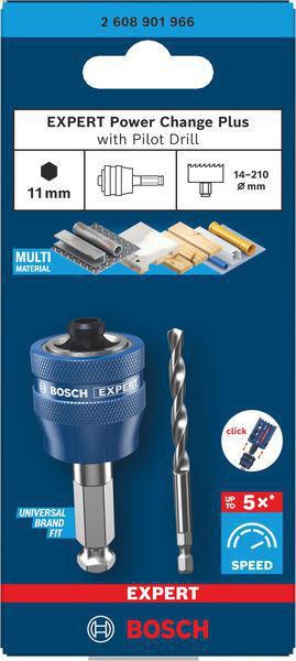 Bosch EXPERT Power Change Plus Adapter Hex 11 mit HSS-G-Bohrer für Lochsägen