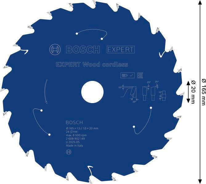 Bosch Kreissägeblatt Expert Wood AD 160 mm Z.24 WZ – Hartmetall-Sägeblatt für Akkusägen
