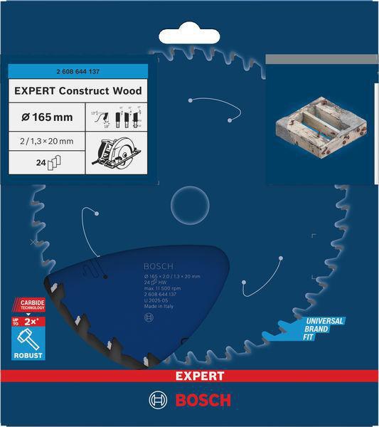BOSCH Kreissägeblatt Expert for Construct Wood 165 mm, 24 Zähne, WZ, Bohrung 20 mm – für Holz mit Fremdkörpern