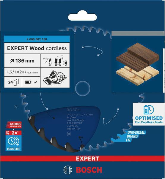 Bosch Kreissägeblatt Expert Wood AD 160 mm Z.24 WZ – Hartmetall-Sägeblatt für Akkusägen