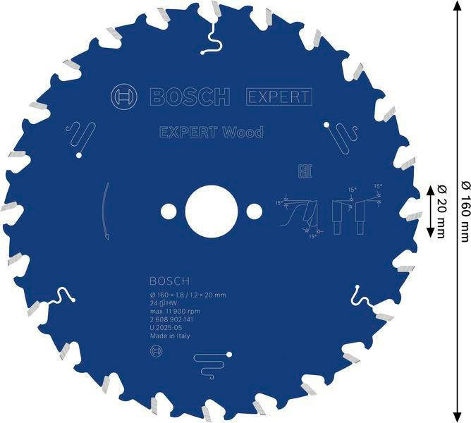 Bosch Kreissägeblatt Expert Wood AD 160 mm Z24 WZ – Hartmetall für Akkusägen
