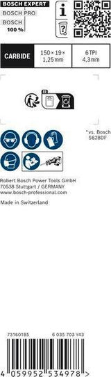 BOSCH Expert Fiber Plaster S 641 HM Säbelsägeblatt 150 mm für Faser- und Gipsmaterial