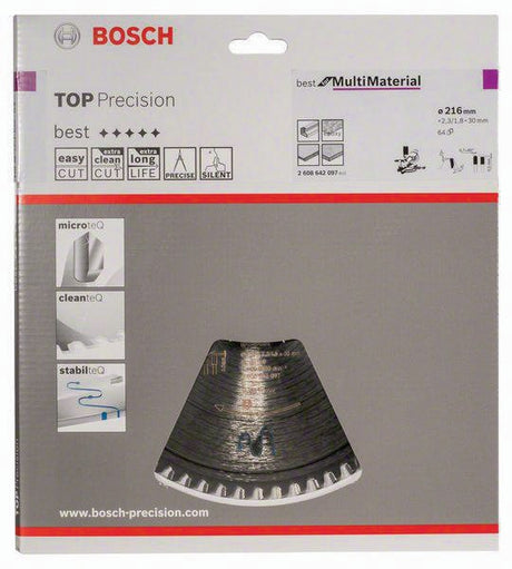 BOSCH Kreissägeblatt Top Precision Best for Multi Material 165 mm Z48 HLTCG für Tauch- und Handkreissägen