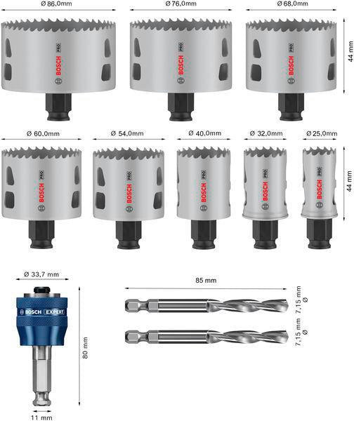 BOSCH Lochsägen-Set PRO Multi Material PC Plus 11-tlg. HSS-Metall mit 8% Kobalt