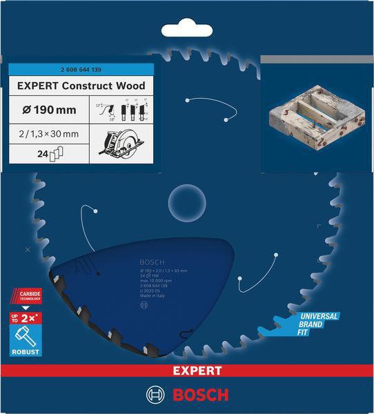 BOSCH Kreissägeblatt Expert for Construct Wood 165 mm, 24 Zähne, WZ, Bohrung 20 mm – für Holz mit Fremdkörpern