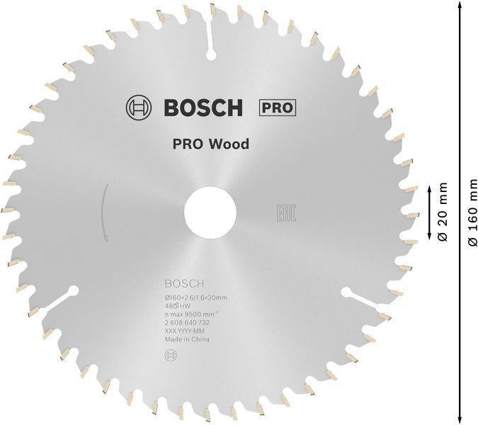 Bosch Kreissägeblatt PRO Wood AD 160 mm Z24 WZ für präzise Holzschnitte