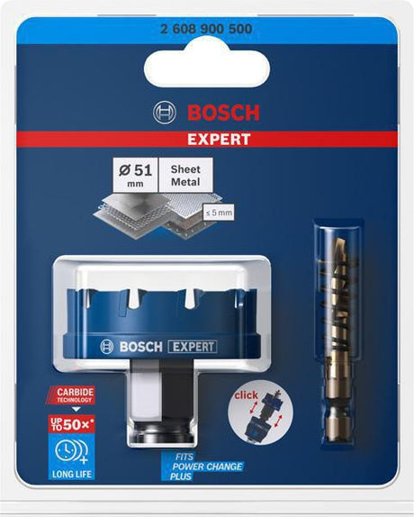 Bosch Lochsäge Expert Sheet Metal 20 mm – Carbide-Zähne für Edelstahl & härtesten Stahl, Power Change Plus