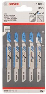 BOSCH Stichsägeblatt T 118 G HSS 5er-Pack für Metall und Buntmetall