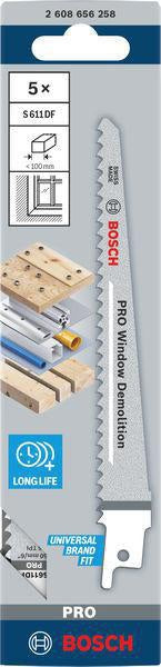 BOSCH Säbelsägeblatt S 611 DF, 150 mm, Bi-Metall, TPI 6, 5 Stück – für Holz und Metall