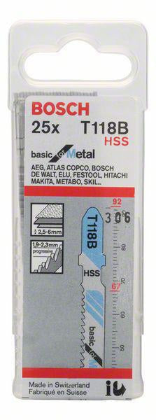 Bosch Stichsägeblatt T 118 B Basic for Metal, HSS, 25er-Pack, für Bleche 2,5–6 mm